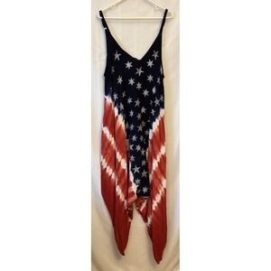 Shoreline American Flag Adjustable Spaghetti Strap‎ Shift Dress W/Pockets S/M